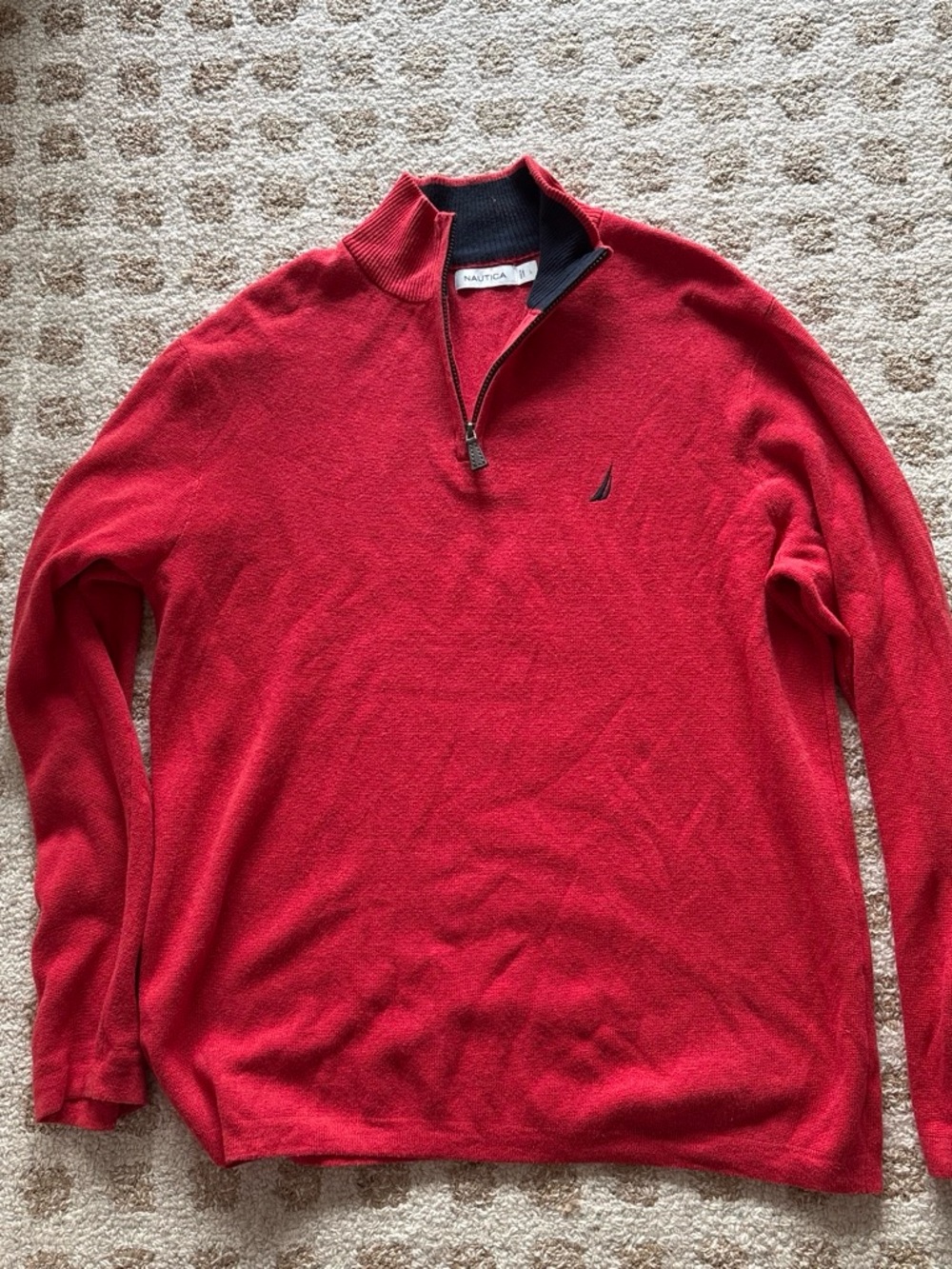 Nautica Red Half-Zip Pullover Sweater with Navy Trim